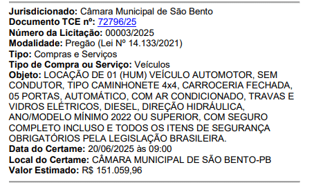 licitacao camara sb